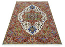 Premium Fine Knots Rust, Ivory and Olive 8x10 Hand knotted Traditional Wool Area Rug