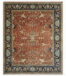 Premium Fine Rust and Blue 8x10 Hand Knotted Oriental wool area rug