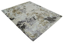 Premium Hand knotted Camel, Silver, Olive and Charcoal modern Abstract wool and Silk Blended 8x10 Area Rug