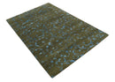 Premium look Antique Style Olive and Blue Hand loom 6x9 wool and Art Silk Area Rug