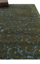 Premium look Antique Style Olive and Blue Hand loom 6x9 wool and Art Silk Area Rug