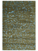 Premium look Antique Style Olive and Blue Hand loom 6x9 wool and Art Silk Area Rug