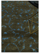 Premium look Antique Style Olive and Blue Hand loom 6x9 wool and Art Silk Area Rug