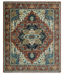 Premium look Fine Hand Knotted Rust, Ivory and Beige Traditional Heriz 8x10 wool rug