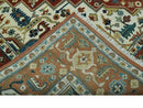 Premium look Fine Hand Knotted Rust, Ivory and Beige Traditional Heriz 8x10 wool rug