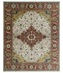 Premium Look Ivory, Rust and Gold 8x10 Hand knotted Traditional Wool Area Rug