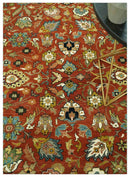 Premium look Rust and Ivory Traditional Floral Fine Hand knotted 8x10 wool area rug