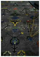 Premium look Vibrant Colorful Charcoal, Blue and Ivory Hand knotted Traditional Floral 8x10 wool Area Rug
