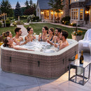 Premium 85-Inch Portable 8-Person Classic Rattan Design Inflatable Square Hot Tub With 220 Massage Jets (SAK56871)
