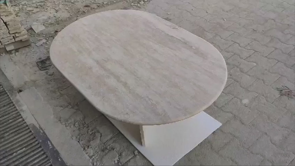 Troia Light Travertine Oval Shape Coffee Table Filled and Polished (W)24" (L)48" (H)16" video