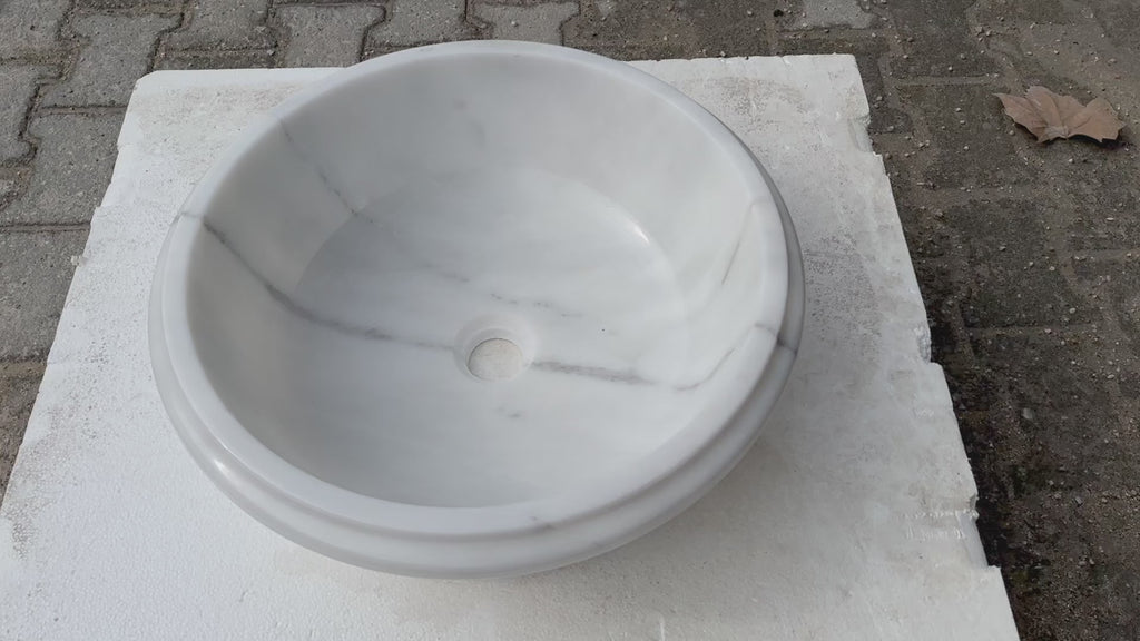carrara white marble round over counter vessel sink YEDSIM11 D17 H6 360 view