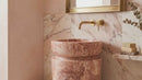 Red Travertine Designer Pedestal Stand-Alone Fluted Sink (W)18" (L)18" (H)33"