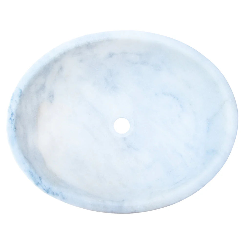 Carrara White Marble Natural Stone Oval Vessel Sink Polished (W)16" (L)21" (H)6" 360 view