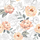 White Wallpaper with Beige Flowers