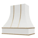 Primed Range Hood With Curved Front, Brass Strapping and Buttons - 30", 36", 42", 48", 54" and 60" Widths Available