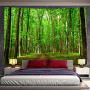Psychedelic moss green forest view tapestry bedroom wall decor