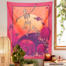 Psychedelic skeleton tapestry pink & orange wall hanging bedroom decor