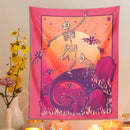 Psychedelic skeleton tapestry pink & orange wall hanging bedroom decor
