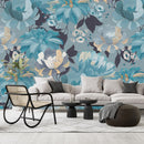 Voguish Blue Floral Wallpaper Contemporary