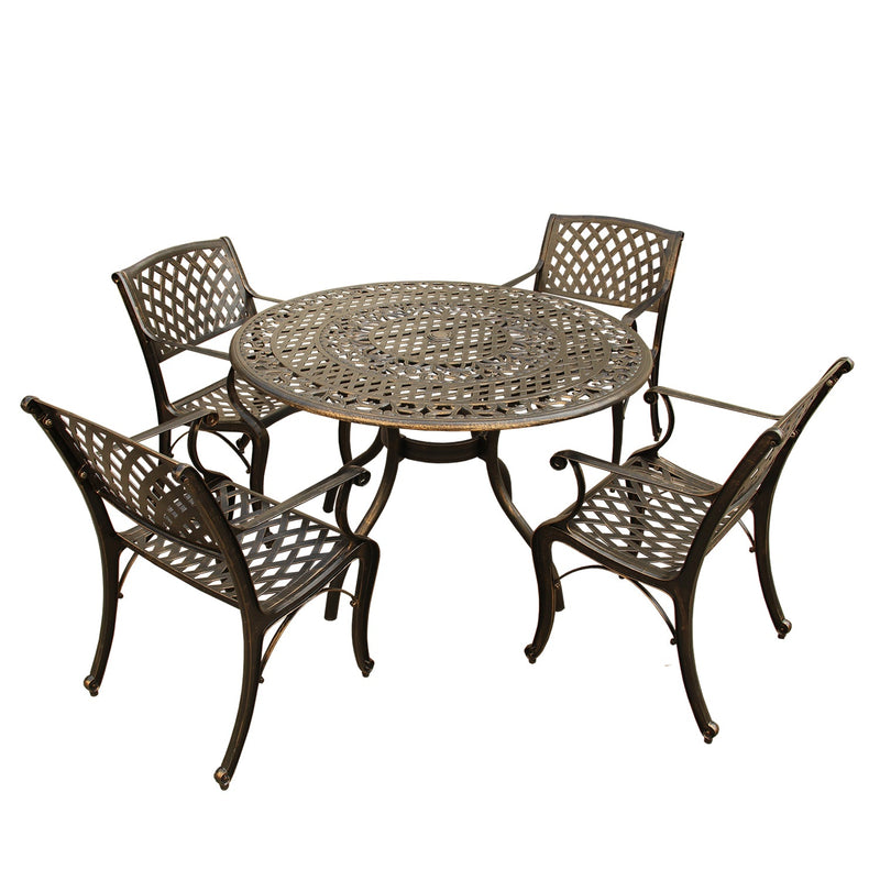 Outdoor Aluminum 5pc Round Patio Dining Set with Four Chairs