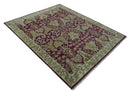Purple and Olive 8x10 Traditional Dragon Oushak Design Hand knotted wool area rug