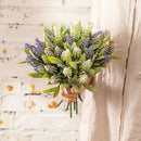Purple and white lavender fake green plants bouquet wedding decor
