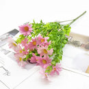 Purple and yellow daisy bouquet green plant synthetic flowers living room