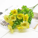 Purple and yellow daisy bouquet green plant synthetic flowers living room