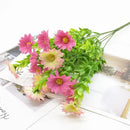 Purple and yellow daisy bouquet green plant synthetic flowers living room