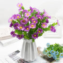 Purple and yellow daisy bouquet green plant synthetic flowers living room