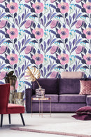 Modish Purple Flowers Wallpaper Chic