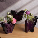 Purple glossy dark butterfly ceramic bow vase living room decor