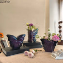 Purple glossy dark butterfly ceramic bow vase living room decor