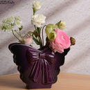 Purple glossy dark butterfly ceramic bow vase living room decor