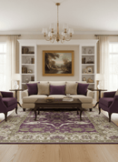 Purple, Ivory And Beige Traditional Oushak Design Hand Knotted 9x13 wool area rug