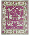 Purple, Ivory and Olive Traditional Hand knotted Oriental Oushak 9x12 wool Area Rug