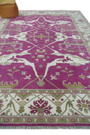 Purple, Ivory and Olive Traditional Hand knotted Oriental Oushak 9x12 wool Area Rug