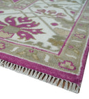 Purple, Ivory and Olive Traditional Hand knotted Oriental Oushak 9x12 wool Area Rug
