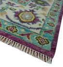 Purple, Ivory, Green and Aqua Hand Knotted Traditional Oushak 9x12 wool Area Rug