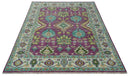 Purple, Ivory, Green and Aqua Hand Knotted Traditional Oushak 9x12 wool Area Rug