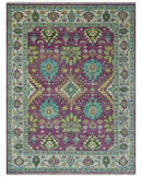 Purple, Ivory, Green and Aqua Hand Knotted Traditional Oushak 9x12 wool Area Rug
