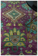 Purple, Ivory, Green and Aqua Hand Knotted Traditional Oushak 9x12 wool Area Rug