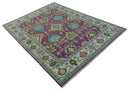 Purple, Ivory, Green and Aqua Hand Knotted Traditional Oushak 9x12 wool Area Rug