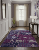 Purple, Violet, Gray and Blue Hand Knotted 4x6 Abstract Wool and Viscose Area Rug