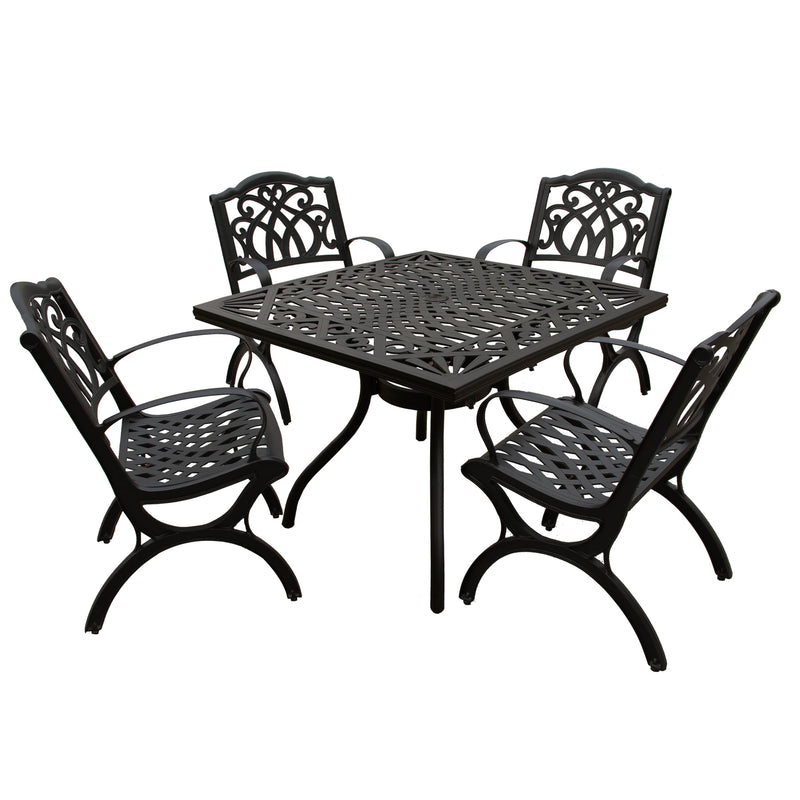 Outdoor Aluminum 5pc Square Black Patio Dining Set with Four Chairs