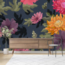 Modish Dark Wallpaper with Brightly Flowers