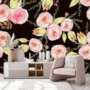 Black Wallpaper with Pink Flowers