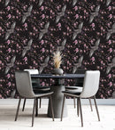 Cranes and Pink Flowers Wallpaper