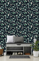 Stylish Black Wallpaper with Green Leaves Vogue