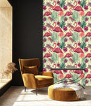 Tropical Wallpaper with Pink Flamingos